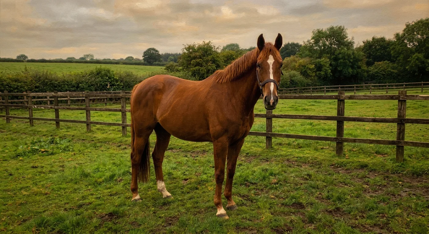 The same horse painted as a classical oil painting with visible brushwork